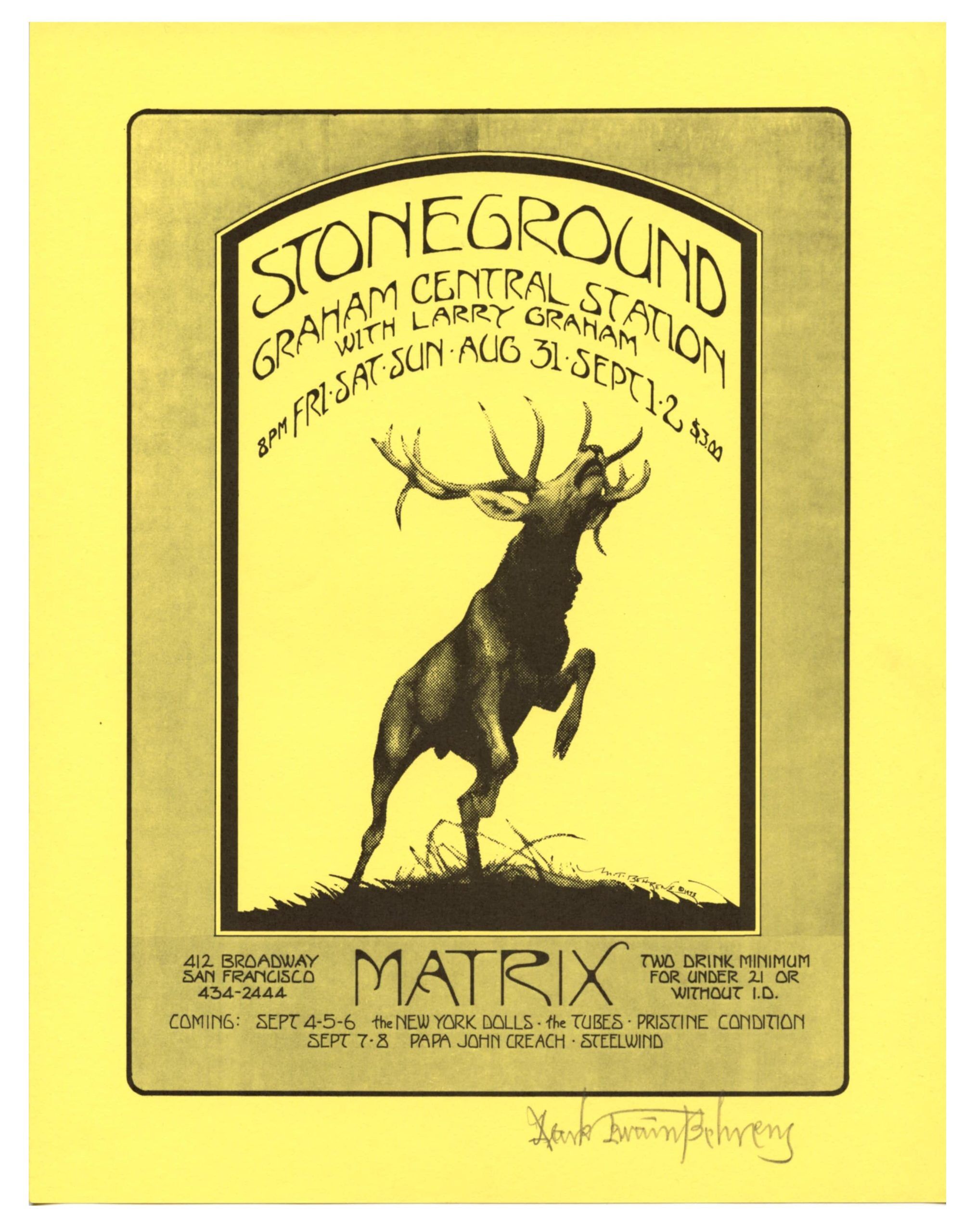 Matrix Handbill 1973 Stoneground Graham Central Station Mark T. Behrens signed