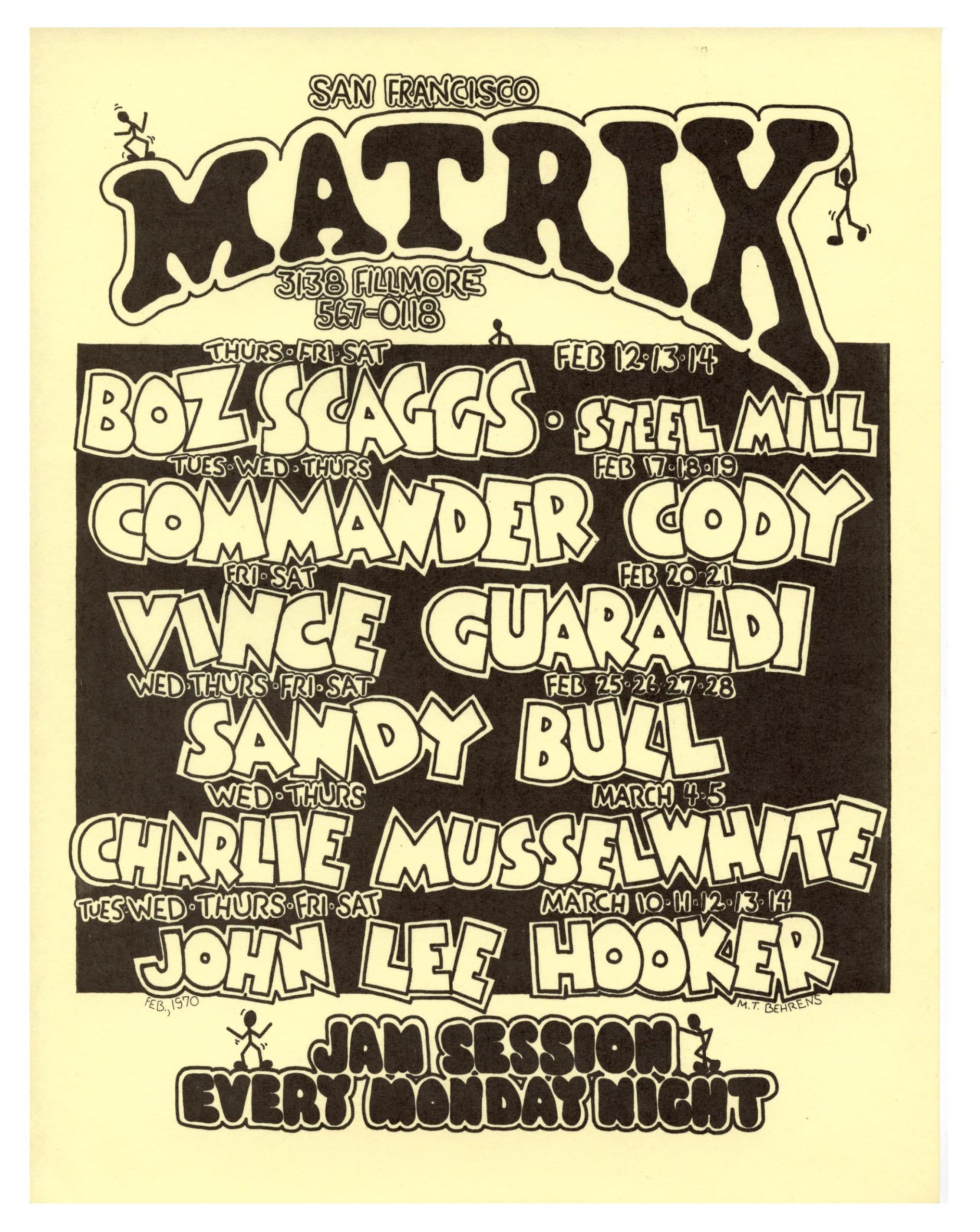 Matrix Handbill 1970 Boz Scaggs Commander Cody John Lee Hooker