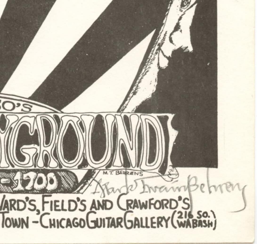 Paul Butterfield Handbill w/ Johnny Winter 1969 Kinetic Playground Mark T. Behrens signed