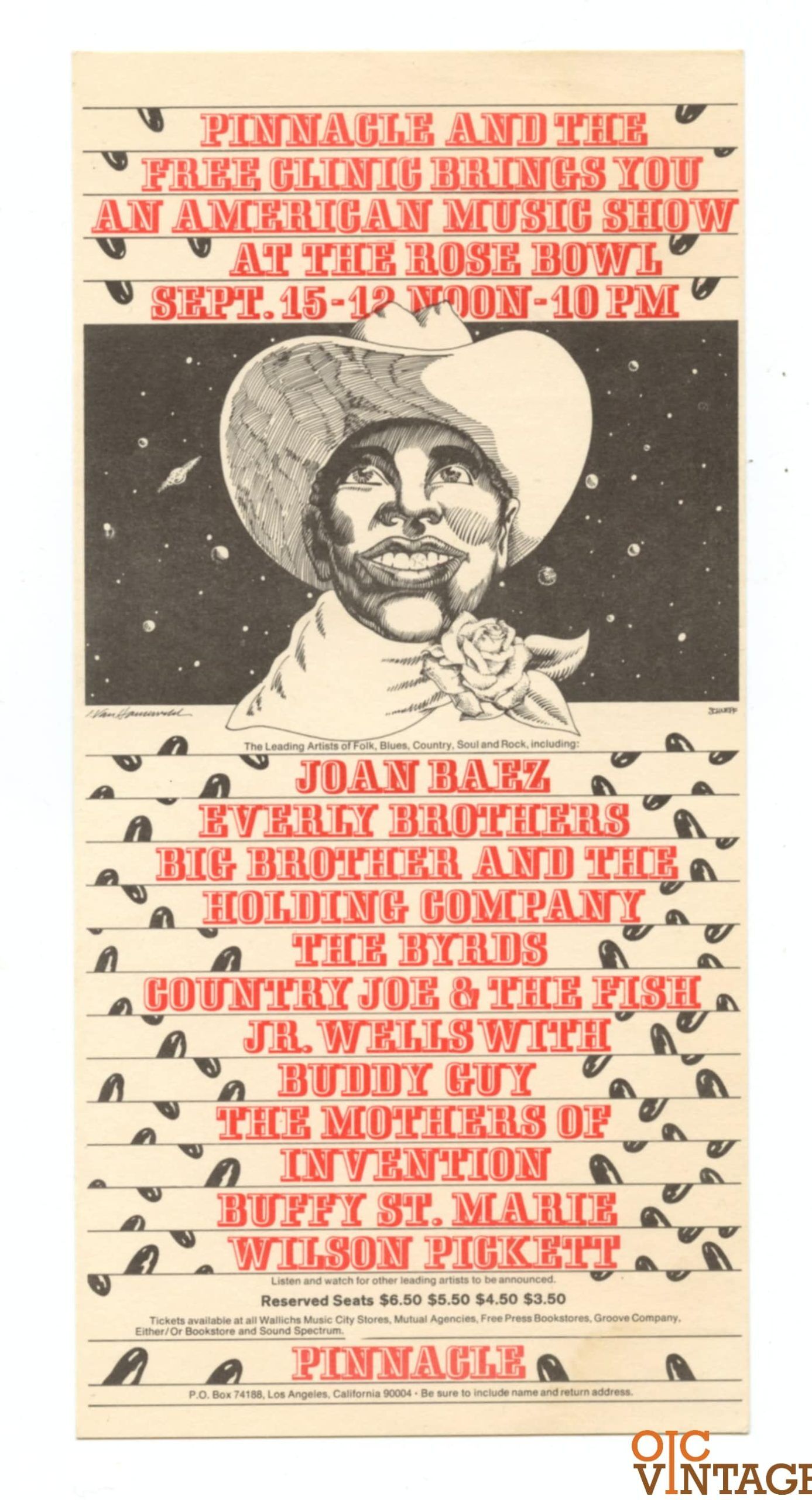 Rose Bowl Handbill 1968 Sep 15 Joan Baez Byrds Janis Joplin AOR 3.71