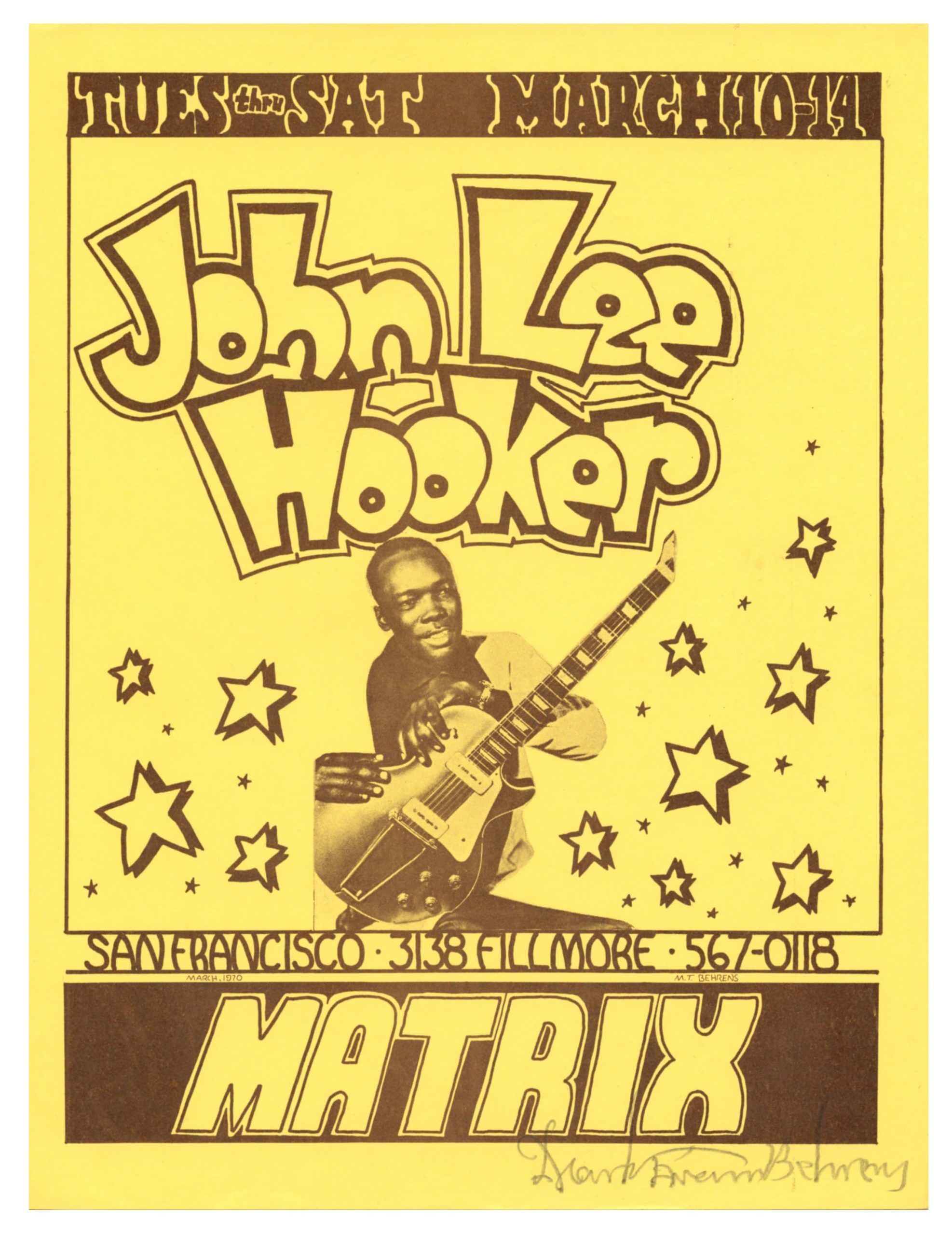 Matrix Handbill 1970 John Lee Hooker Mark T. Behrens signed