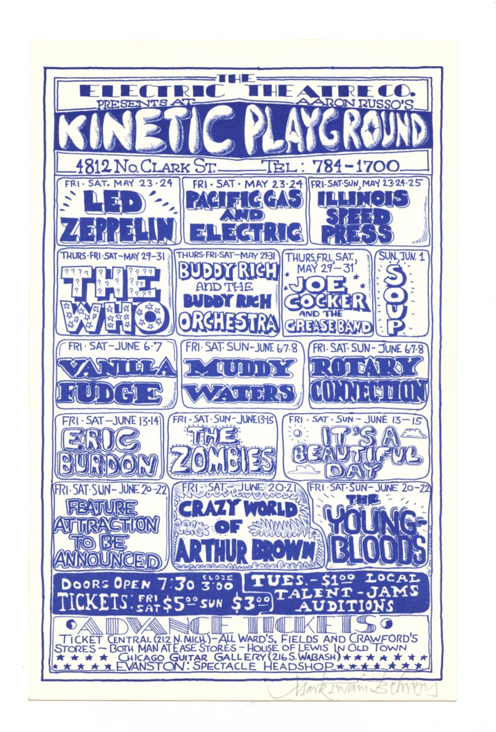 Led Zeppelin Handbill 1969 May Kinetic Playground Chicago AOR 3.127 Mark T. Behrens signed