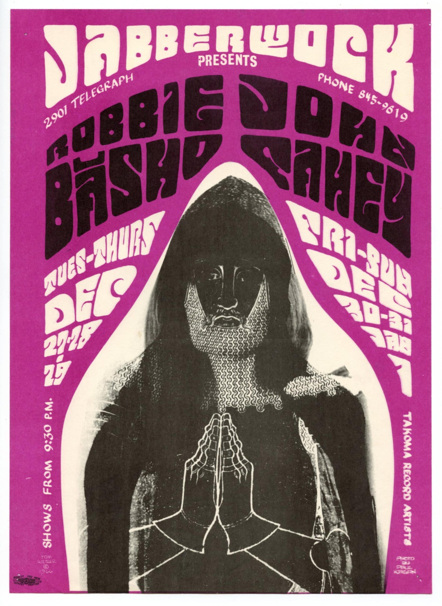 Robbie Basho Handbill w/ John Fahey 1966 Jabberwock Berkeley Tom Weller