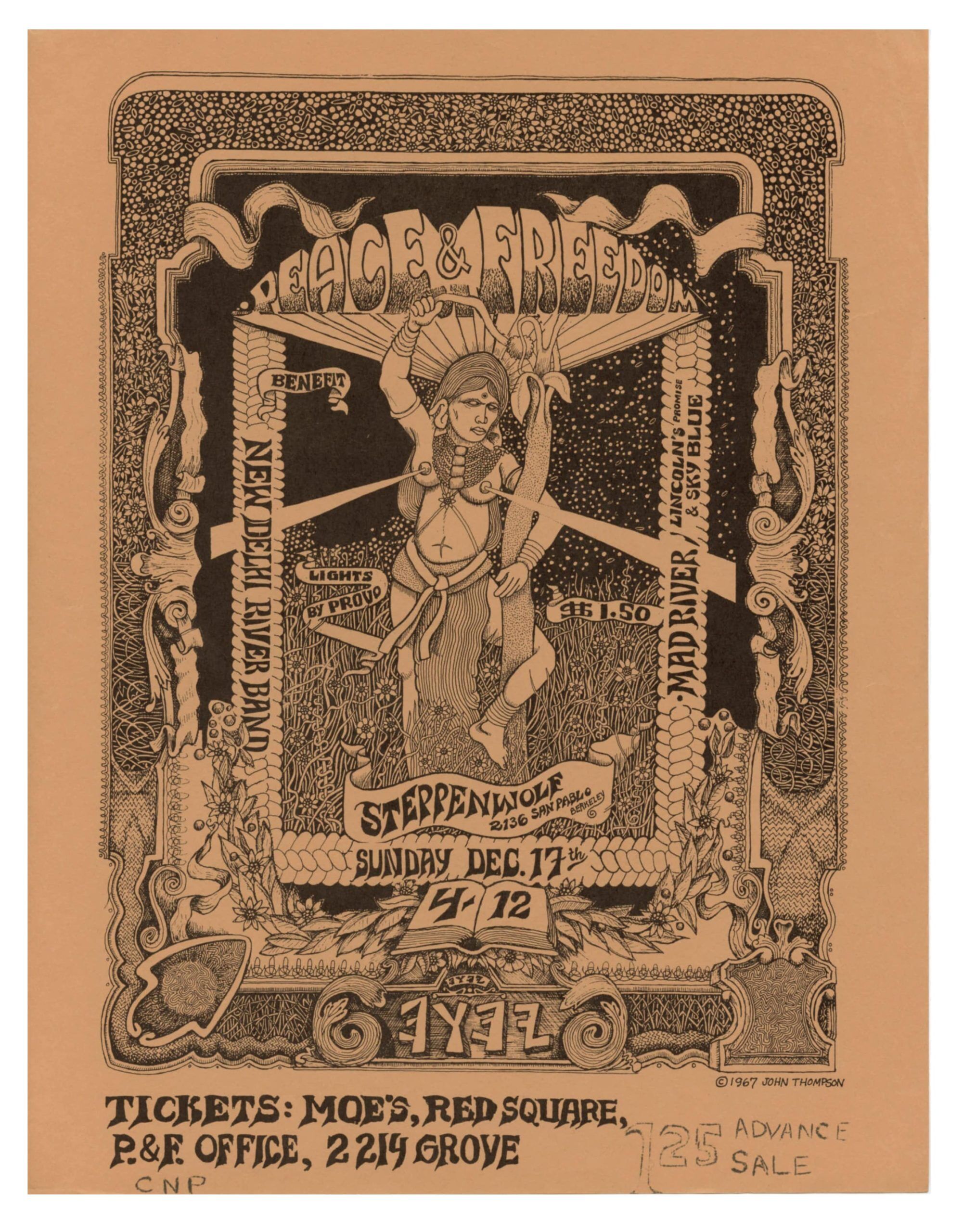 New Delhi River Band Handbill 1967 Dec 17 Steppenwolf Berkeley