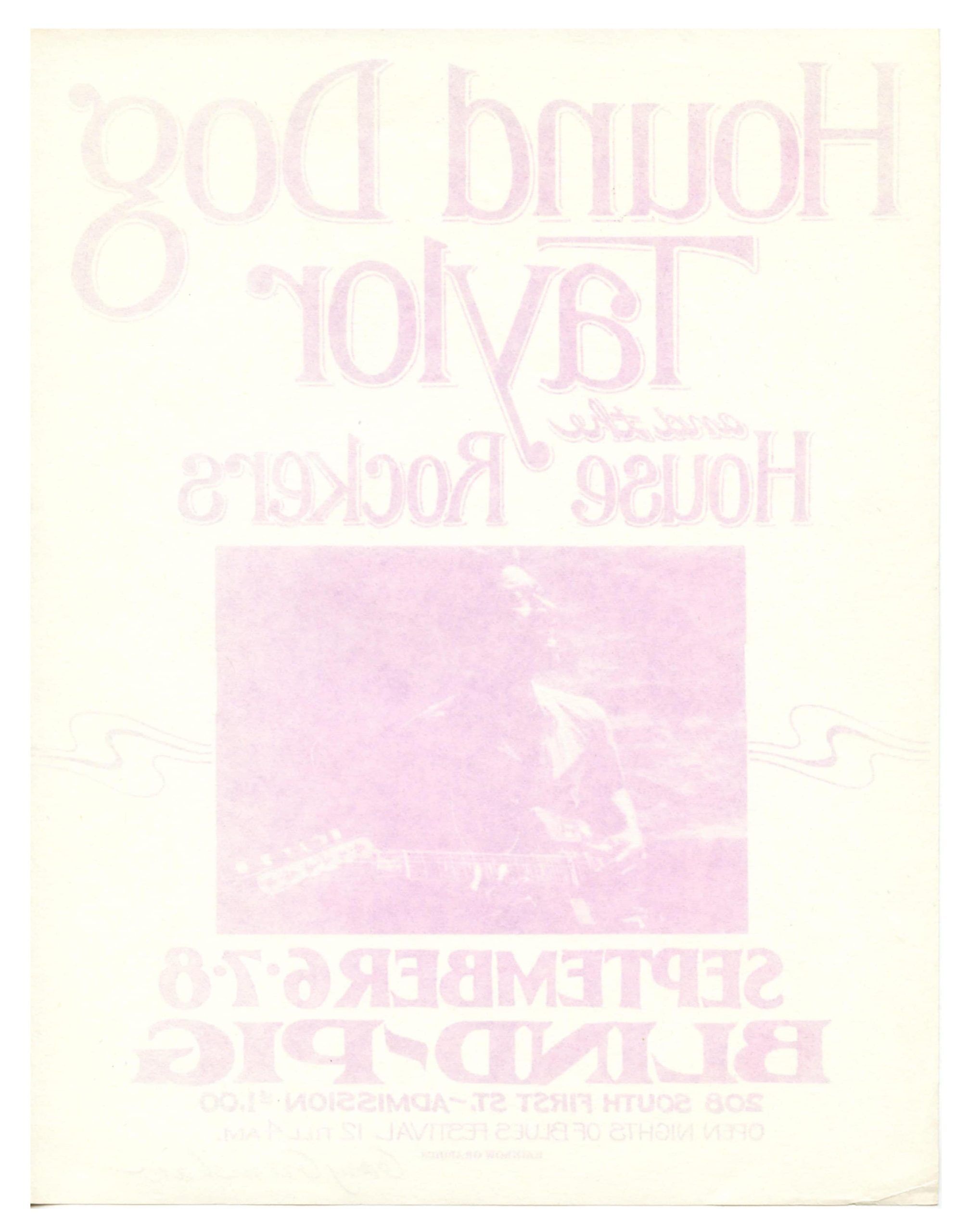 Hound Dog Taylor Handbill 1972 Sep 6 Ann Arbor Gary Grimshaw singed 