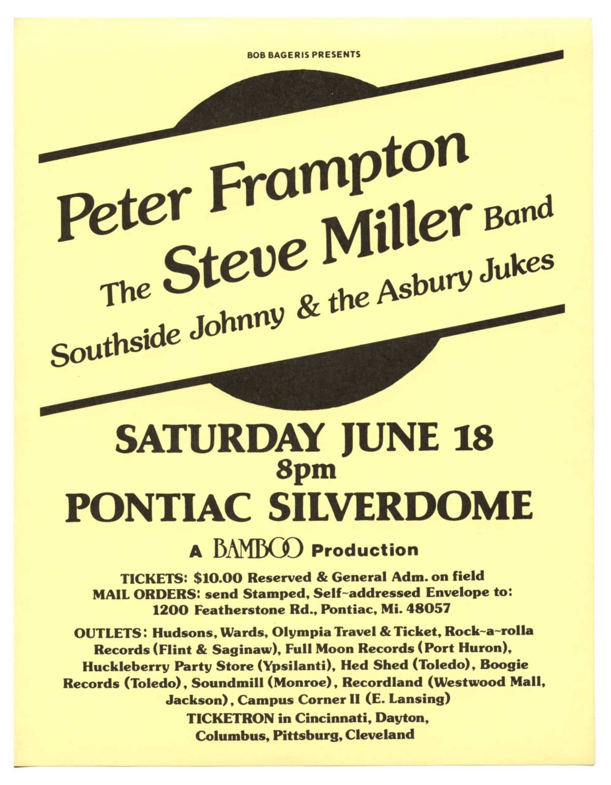 Peter Frampton Steve Miller Handbill 1977 Jun 18 Pontiac Silverdome