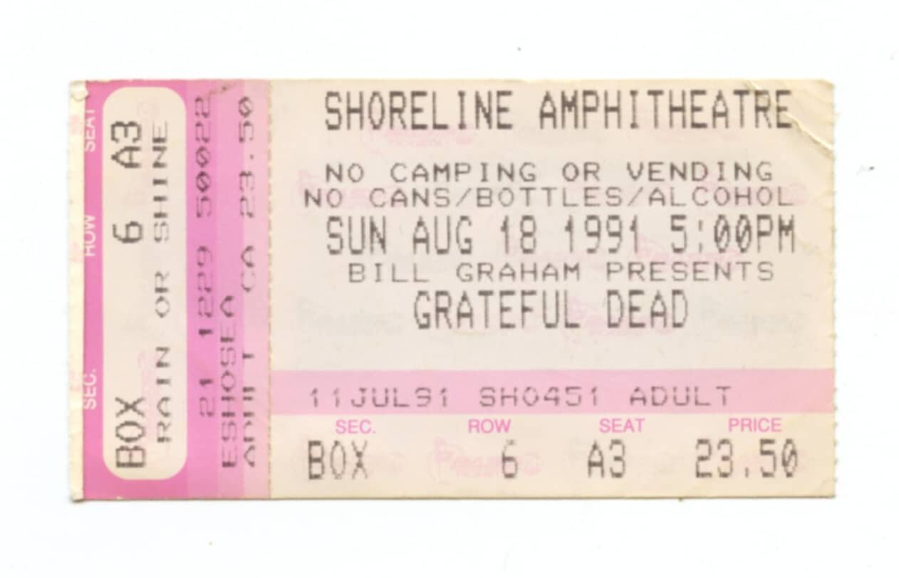 Grateful Dead Ticket Stub 1991 Aug 18 Shoreline Amphitheatre