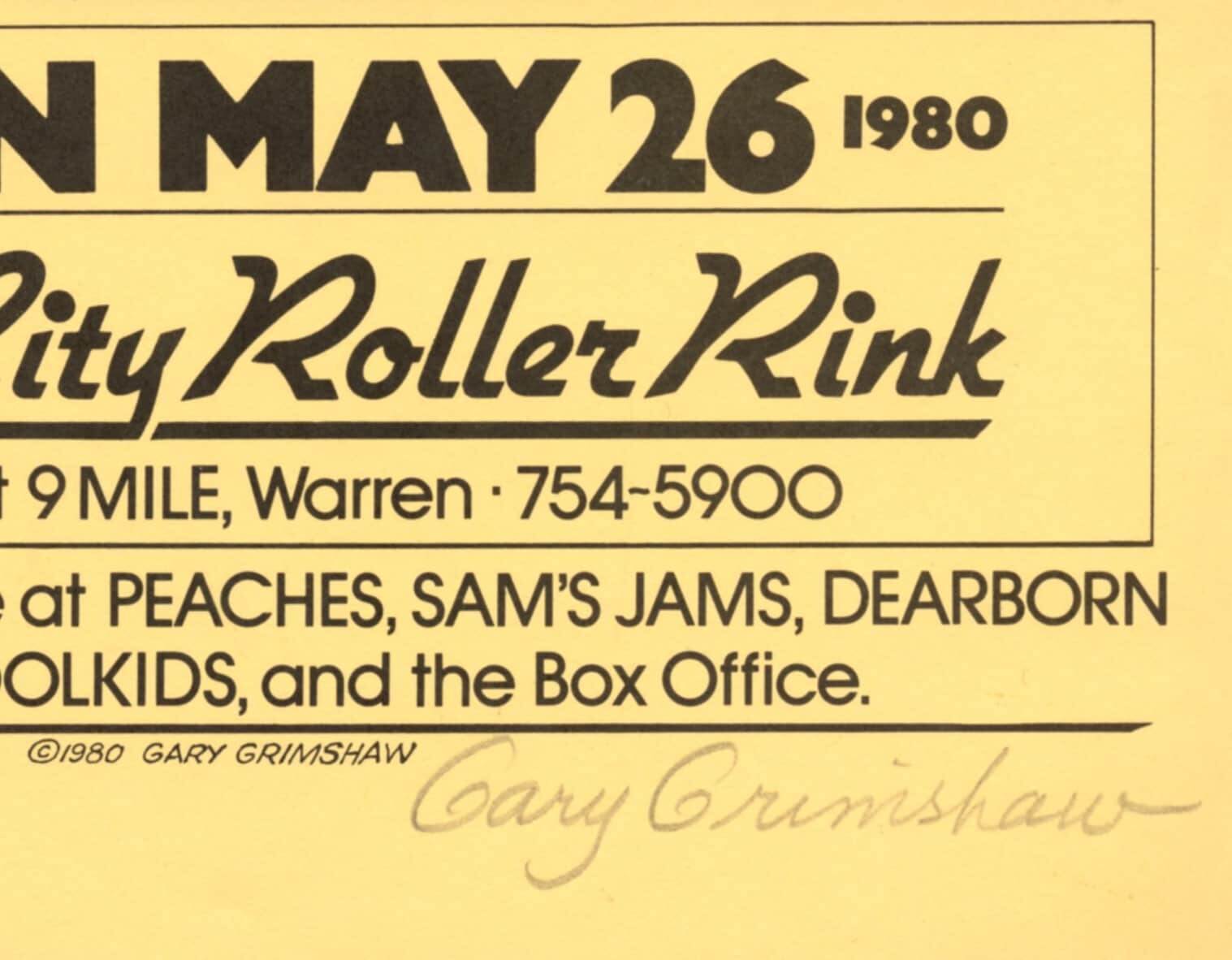 Johnny Winter Handbill 1980 May 20 Motor City Roller Rink Gary Grimshaw signed