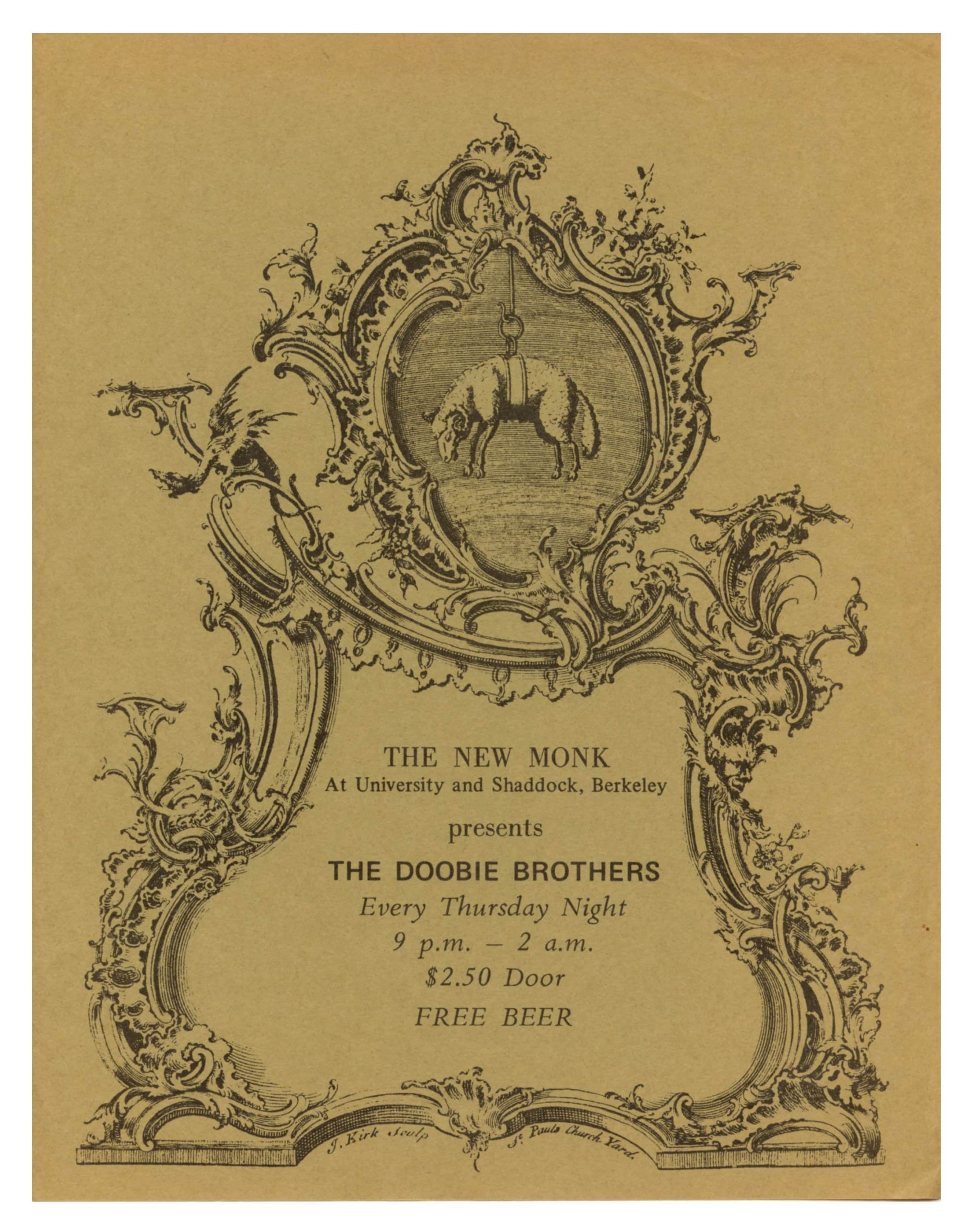 Doobie Brothers Handbill 1972 January The New Monk Berkeley