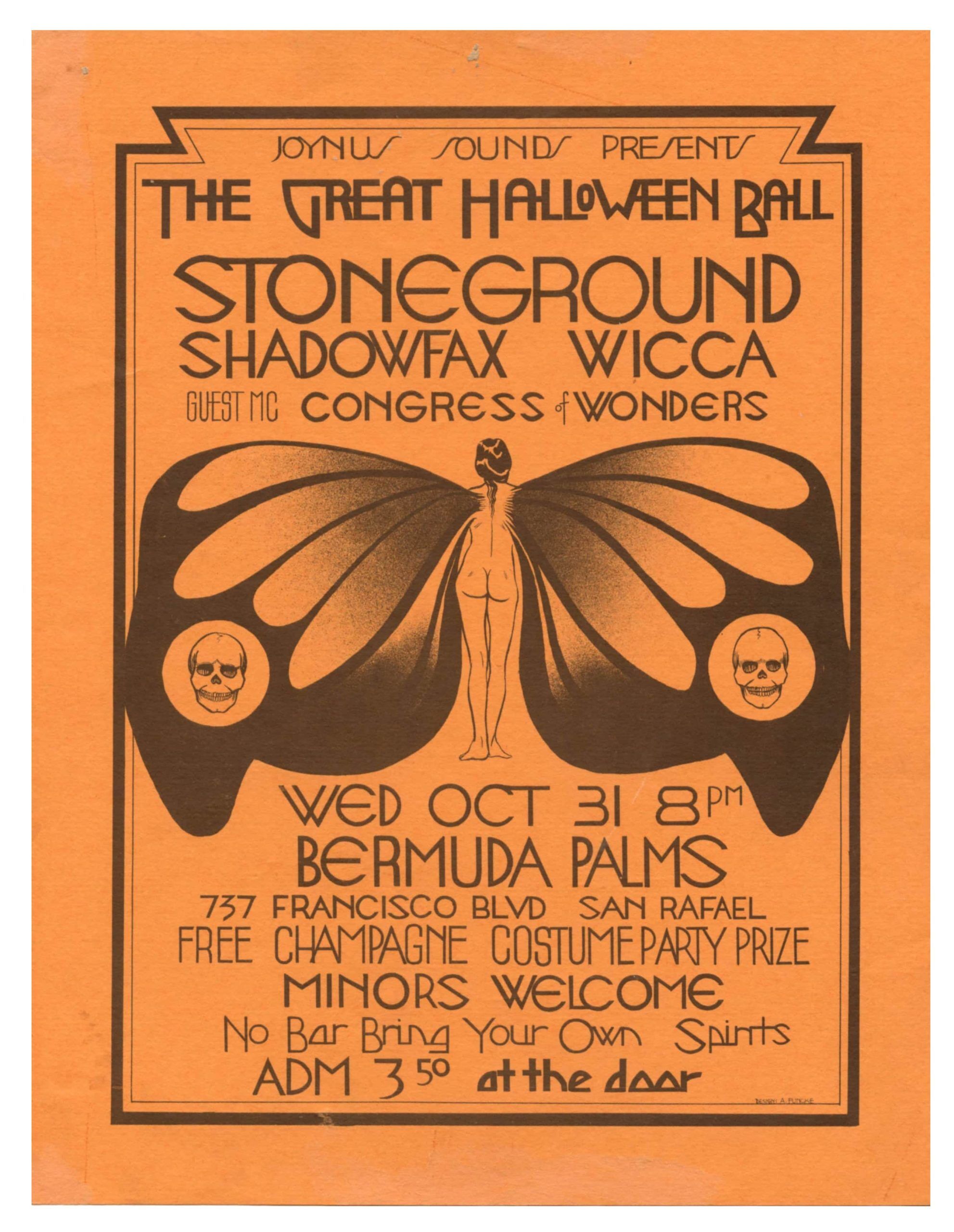 Stoneground Shadowfax Wicca Handbill 1973 Halloween Ball Bermuda Palms