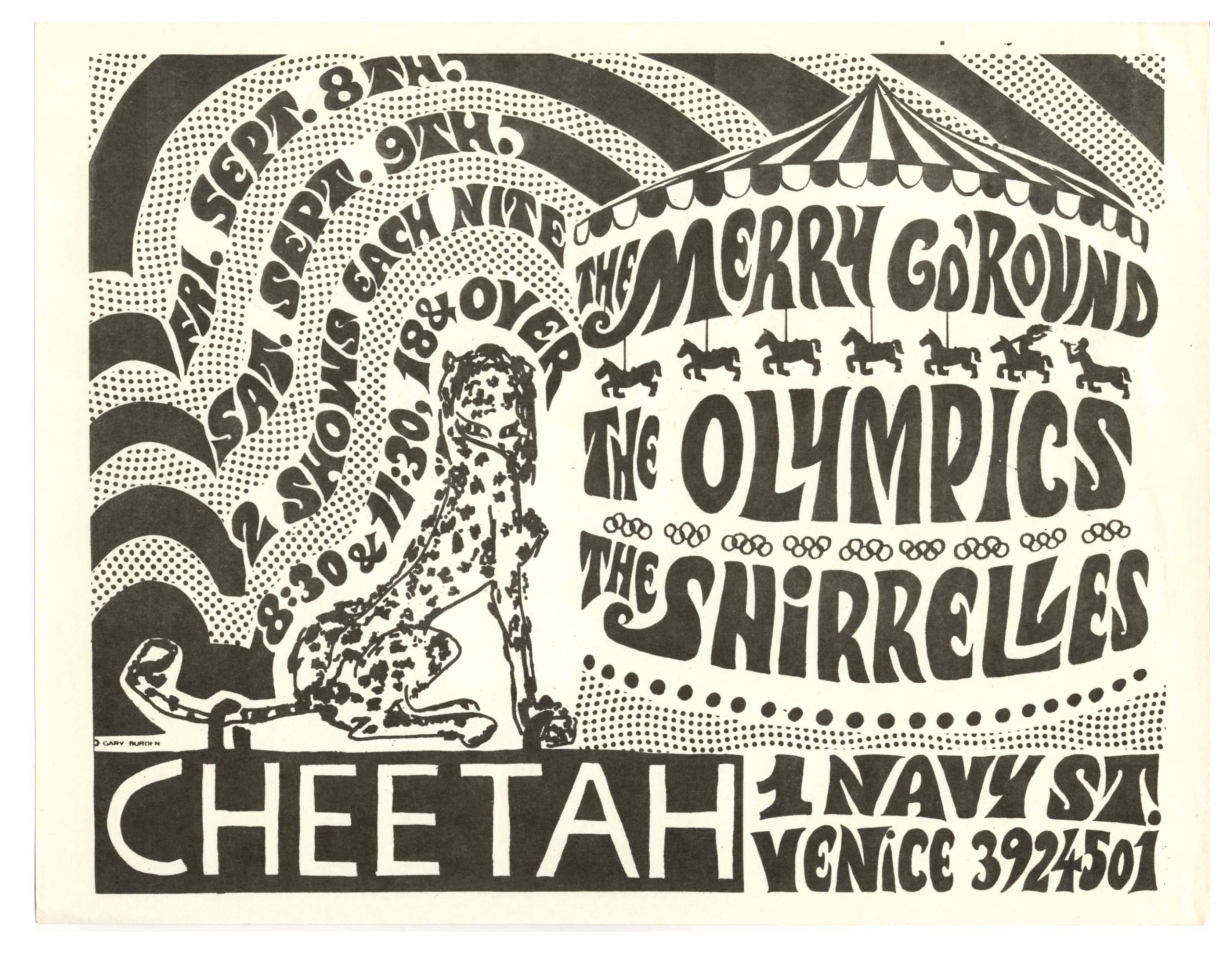 Shirelles Handbill w/ Merry Go Round Olympics 1967 Cheetah Club Venice