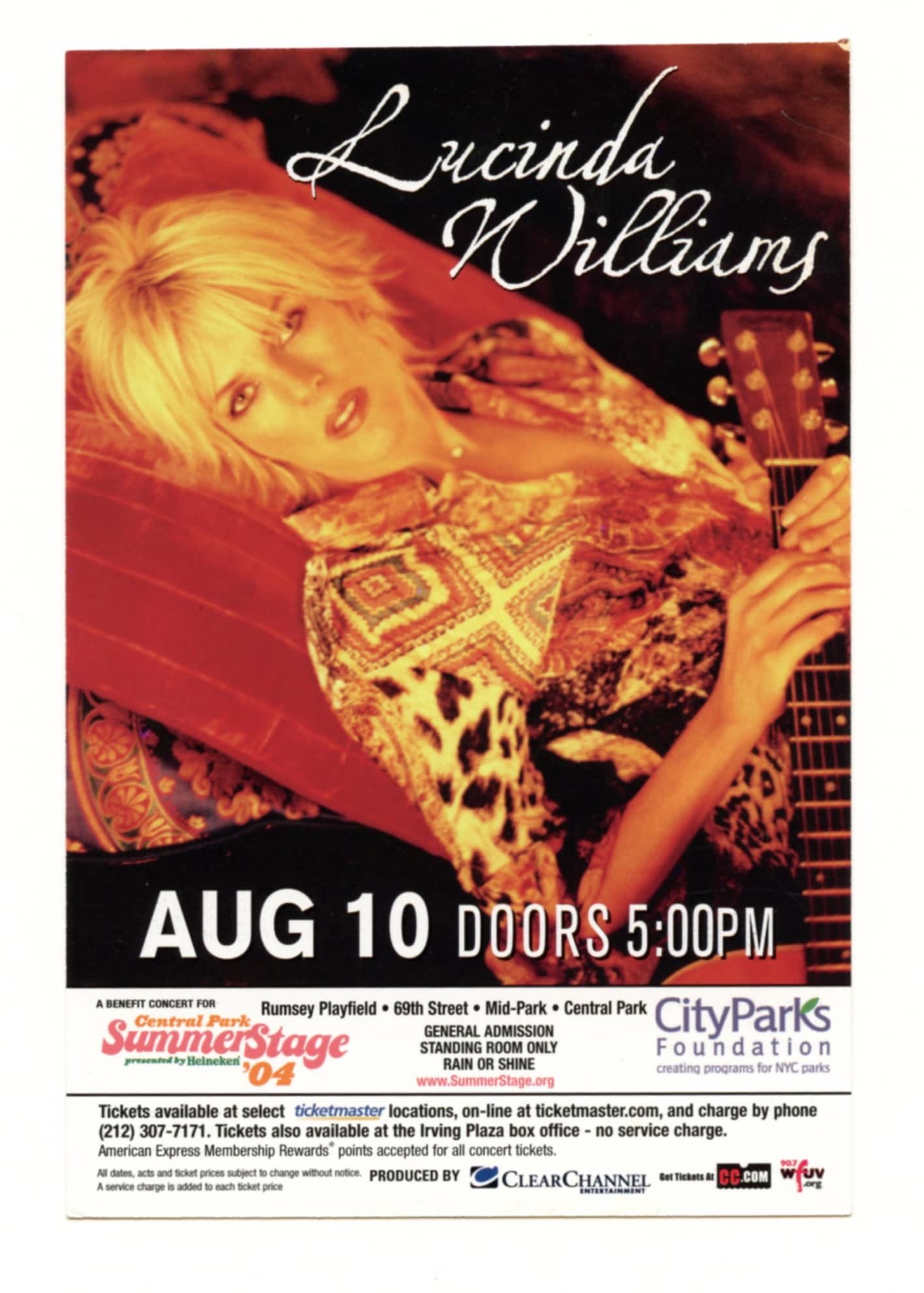 Lucinda Williams Handbill 2004 Aug 10 Central Park Summerstage