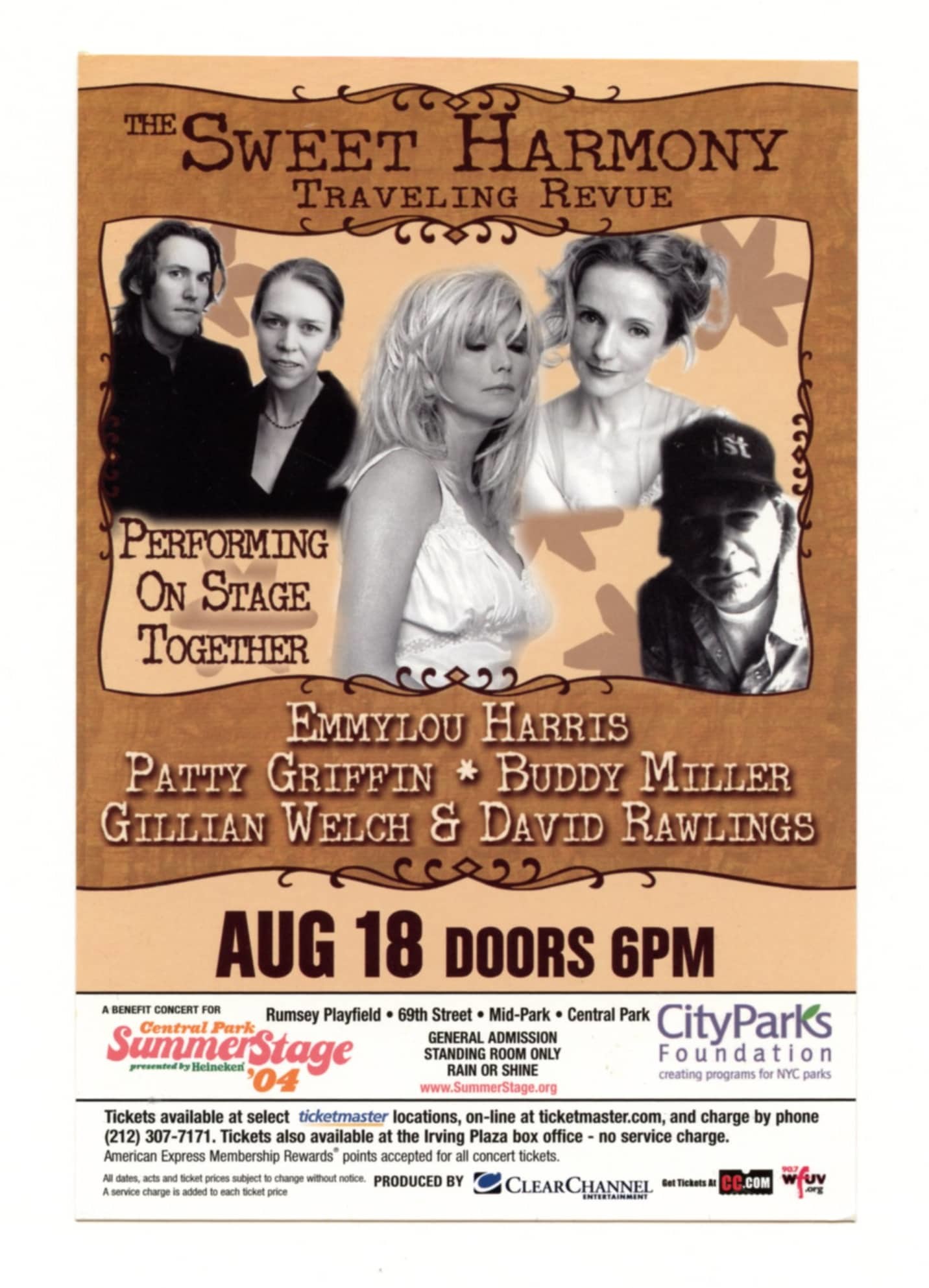 Lucinda Williams Handbill 2004 Aug 10 Central Park Summerstage