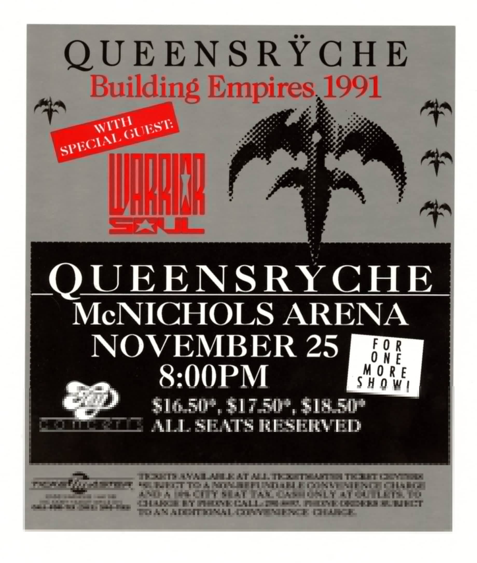 Queensryche Handbill 1991 Nov 25 McNichols Arena Denver