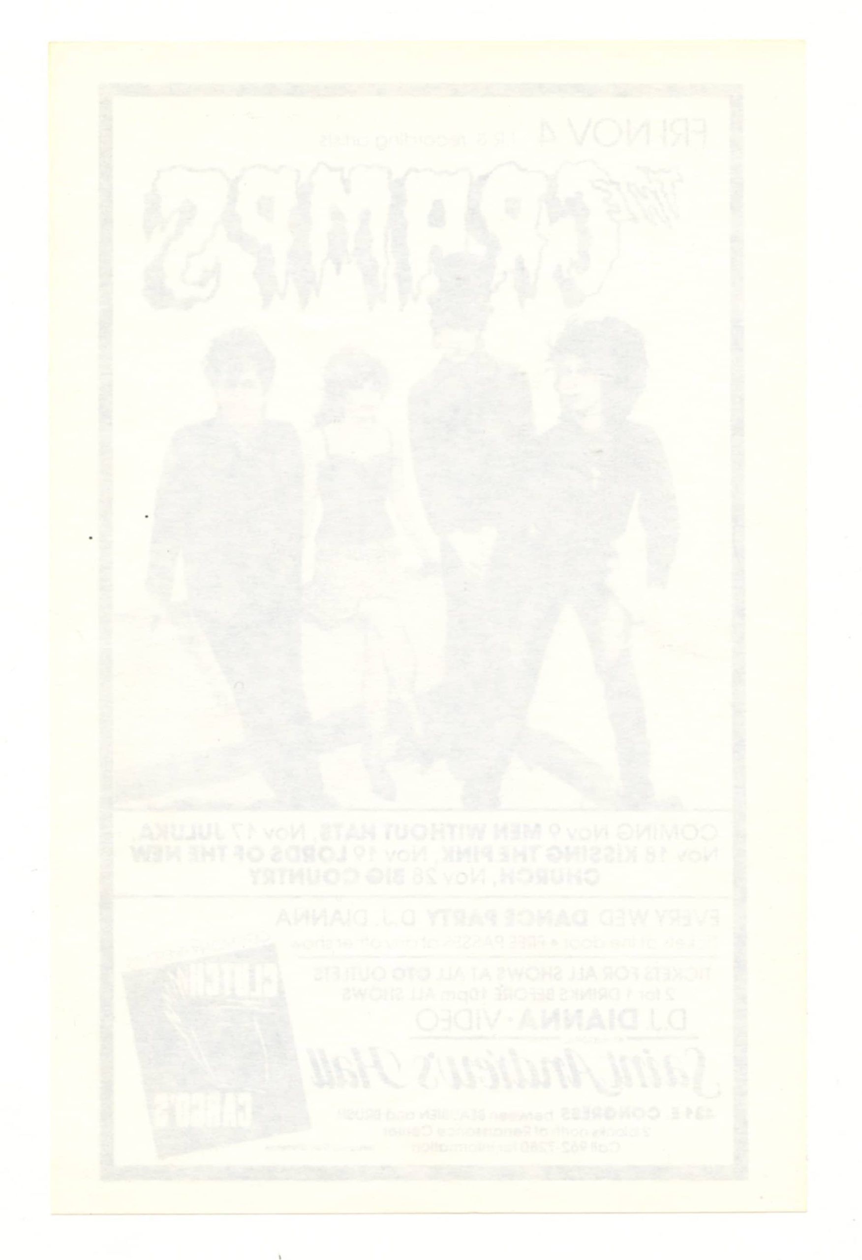 Saint Andrew's Hall Handbill 1988 Nov 4 The Cramps Gary Grimshaw