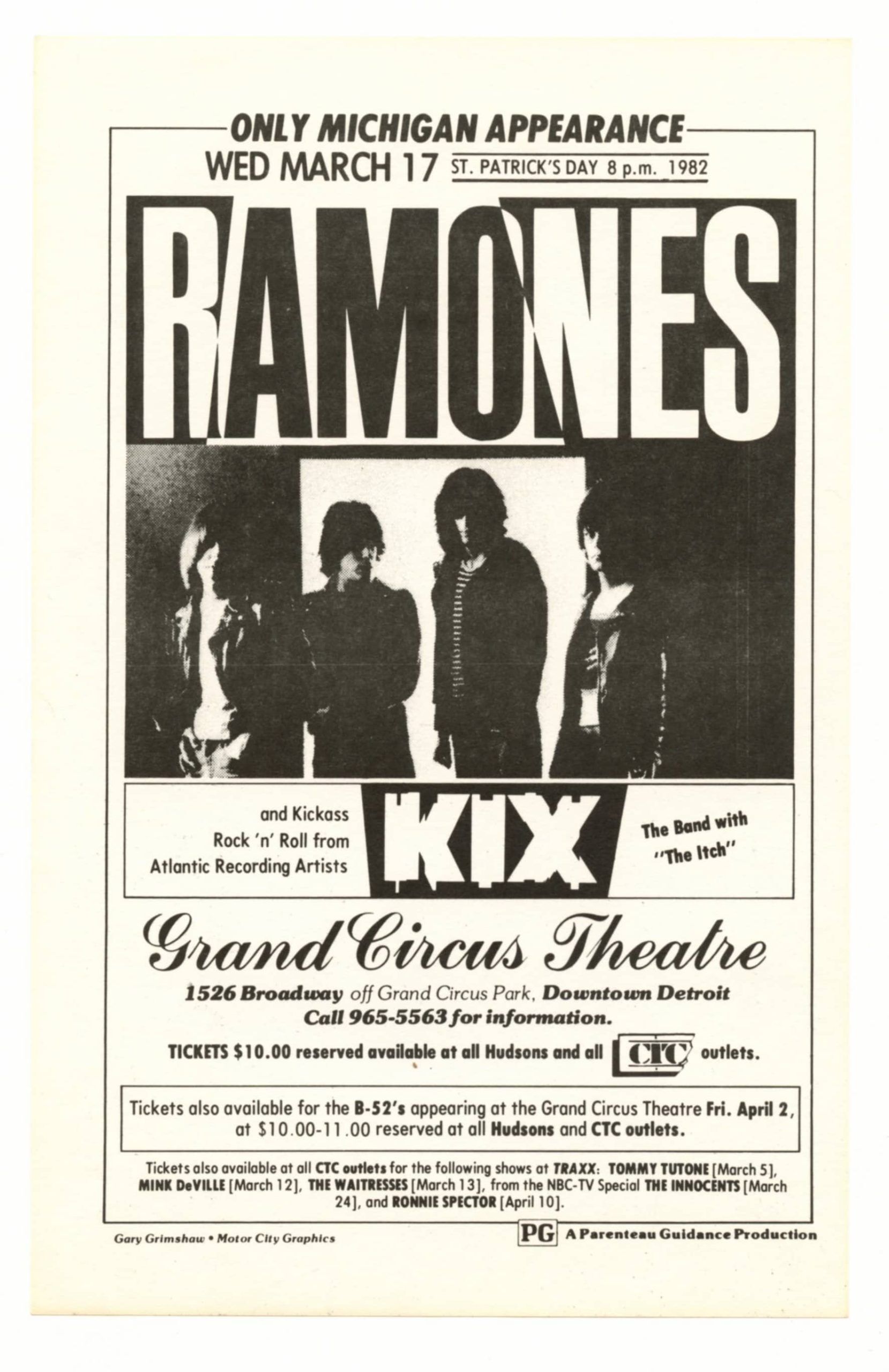 Ramones Handbill 1982 Mar 17 Grand Circus Theatre Gary Grimshaw