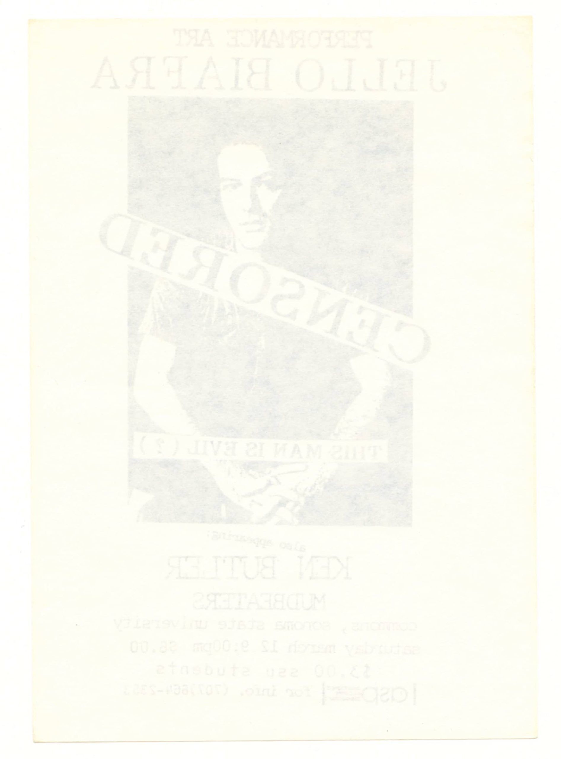 Jello Biafra Handbill 1980s Sonoma State University