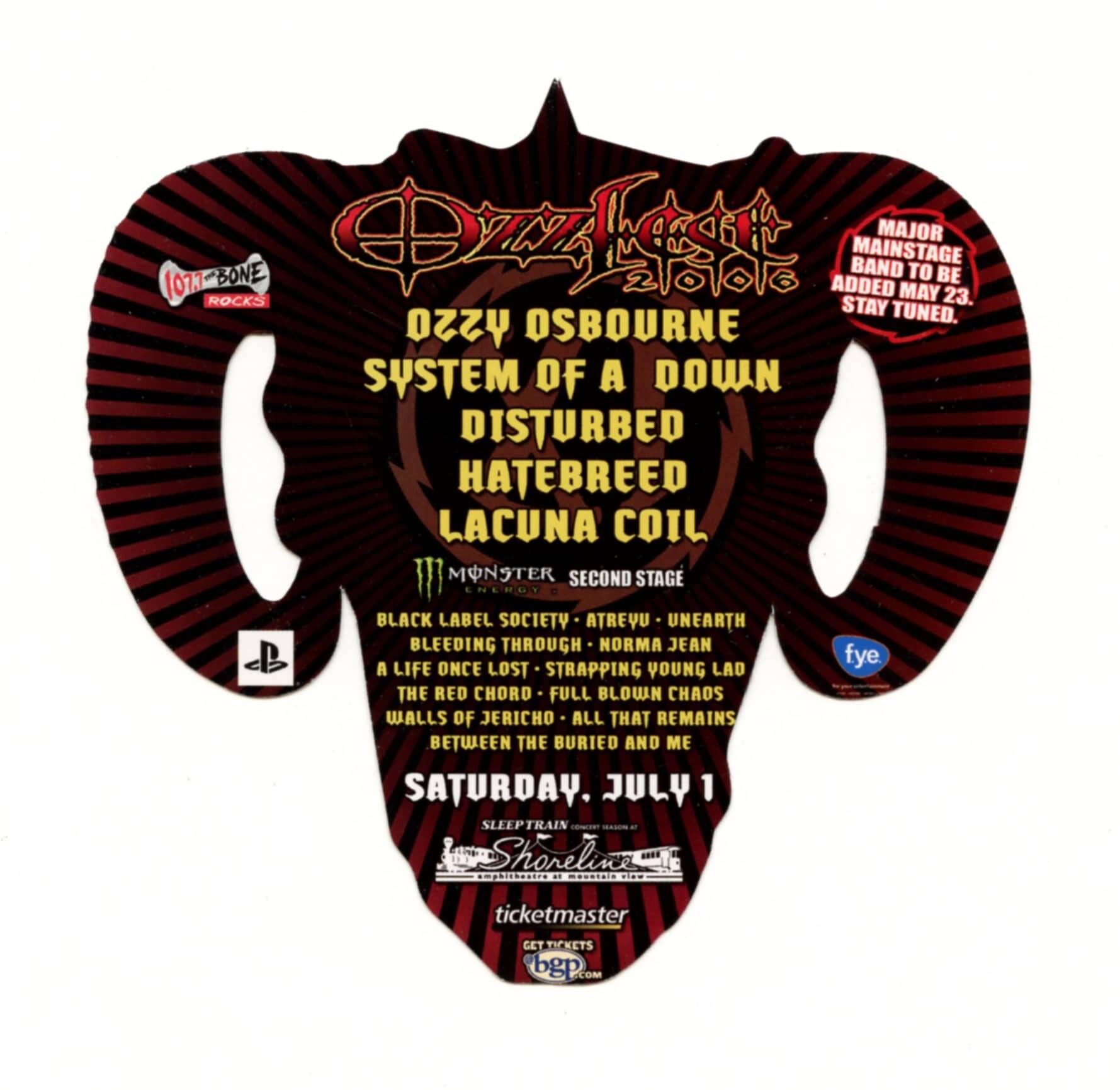 Ozzy Osbourne Ozzfest 2006 Handbill Shoreline Amphitheatre Mountain View