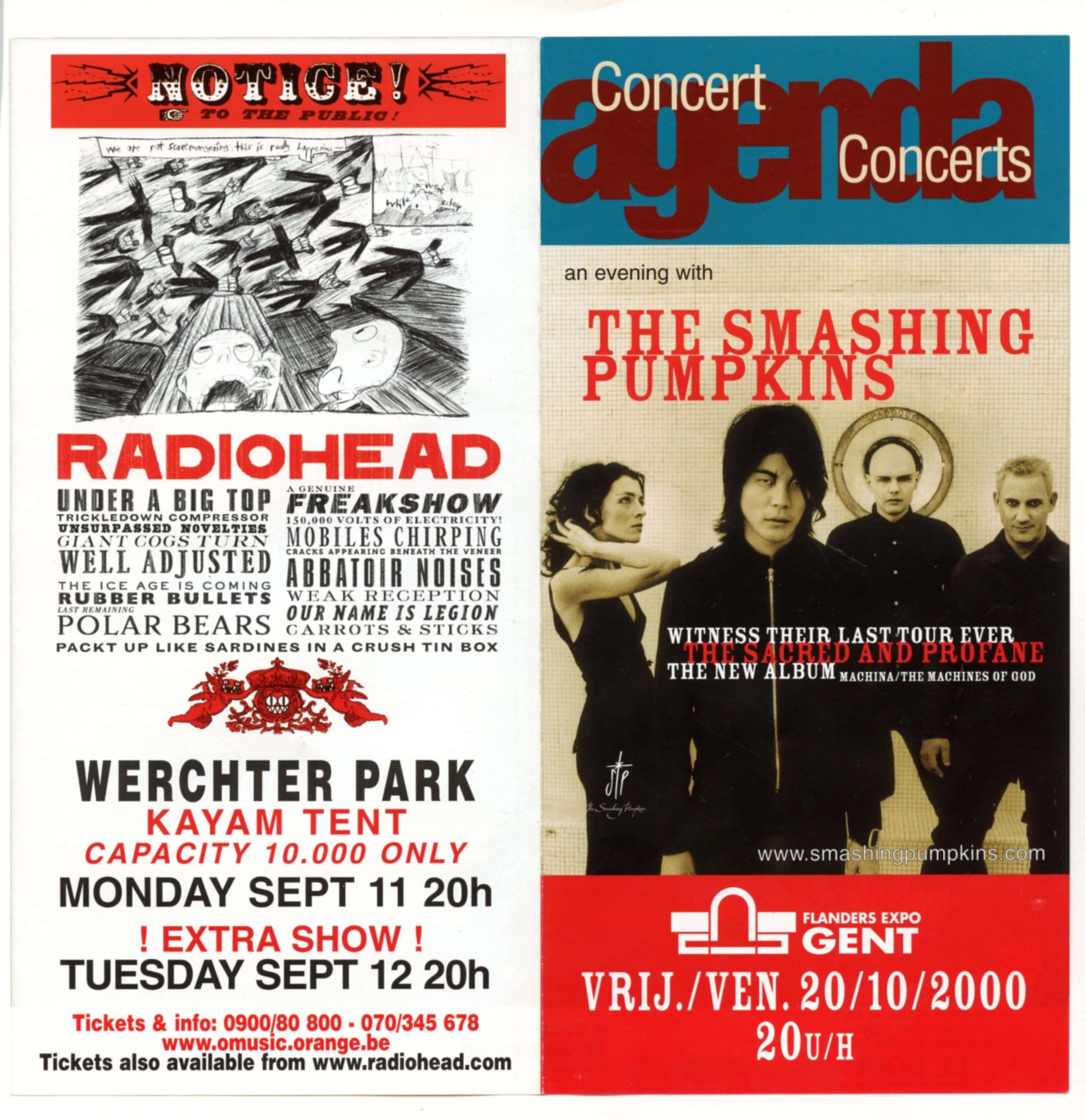 Smashing Pumpkins Handbill 2000 Oct 20 Flanders Expo Belgium