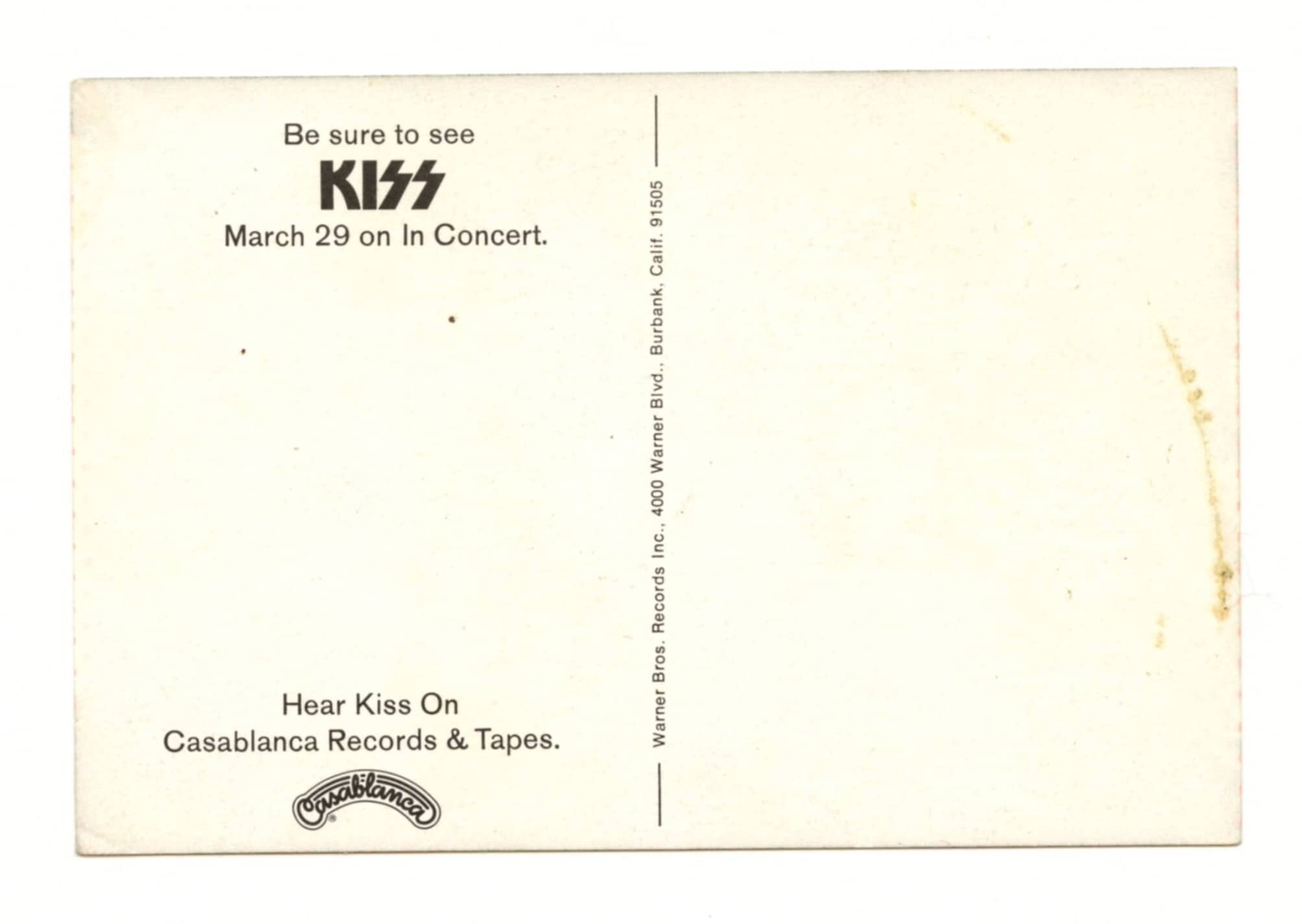 Kiss Postcard First Album Release Promotion Casablanca Records 1974