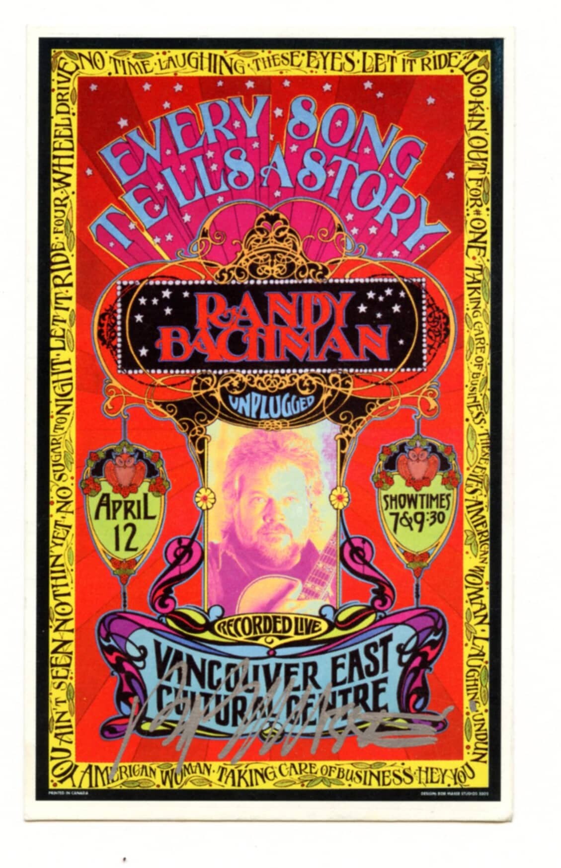 Randy Bachman Handbill 2012 April Vancouver East Cultural center