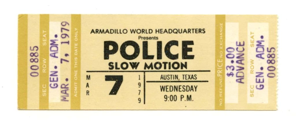 The Police Ticket Vintage 1979 Mar 7 Austin Tx