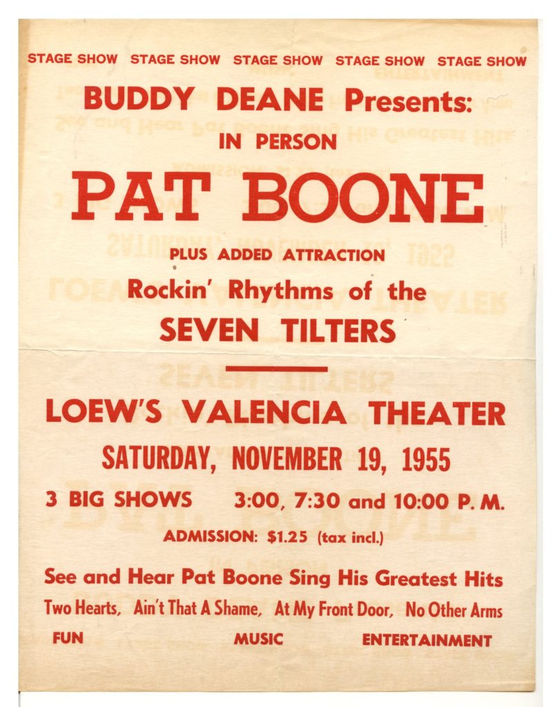 Pat Boone Handbill 1955 Nov 19 Lowe's Valencia Theater New York