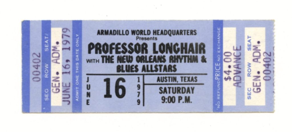 Professor Longhair Ticket 1979 Jun 16 Austin Tx