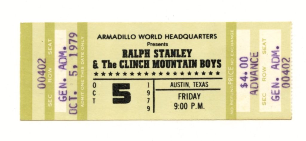 Ralph Stanley Ticket Vintage 1979 Oct 5 Austin TX