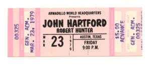 John Hartford Robert Hunter Ticket Vintage 1979 Mar 23 Austin TX