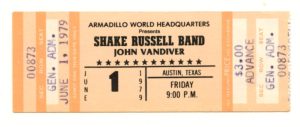 Shake Russell Band Ticket Vintage 1979 Jun 1 Austin TX