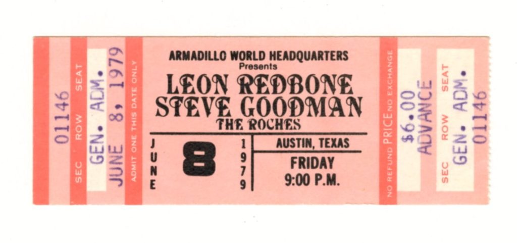 Leon Redbone Steve Goodman Ticket Vintage 1979 Jun 8 Austin TX