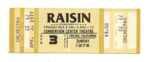 Raisin Band Ticket 1977 Apr 3 Austin TX