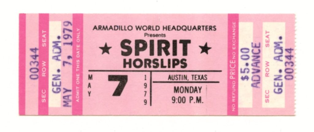 Spirit Ticket Vintage 1979 May 7 Austin TX 