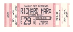 Richard Marx Ticket Vintage 1987 Sep 29 Portland