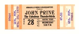 John Prine The Fabulous Thunderbirds Ticket Vintage 1979 Nov 28 Austin TX 