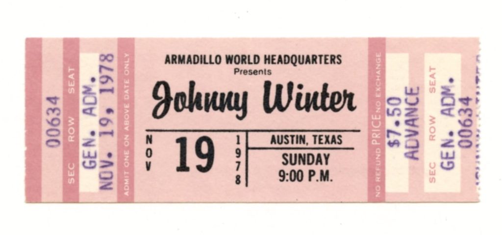 Johnny Winter Ticket Vintage 1978 Nov 19 Austin Tx