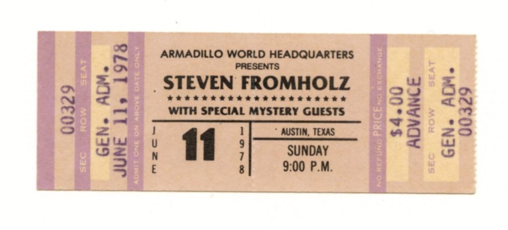 Steven Fromholz Ticket Vintage 1978 Jun 11 Austin Tx