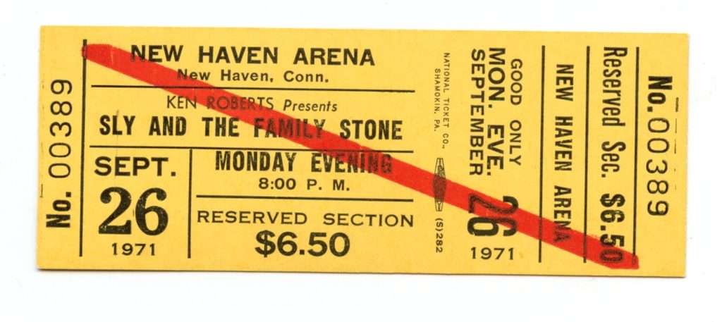 Sly and The Family Stone Ticket Vintage New Haven Arena 1971 Sep 26 