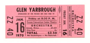 Glen Yarbrough Ticket Stub 1970 Jan 16 Fresno Convention Center