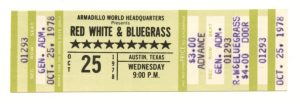 Red White and Blue Grass Ticket Vintage 1978 Oct 25 Austin TX 