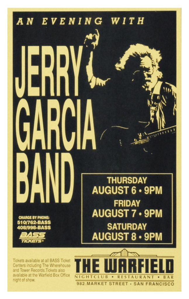 Jerry Garcia Band Poster 1992 Aug 6 The Warfield Theare Sam Francisco