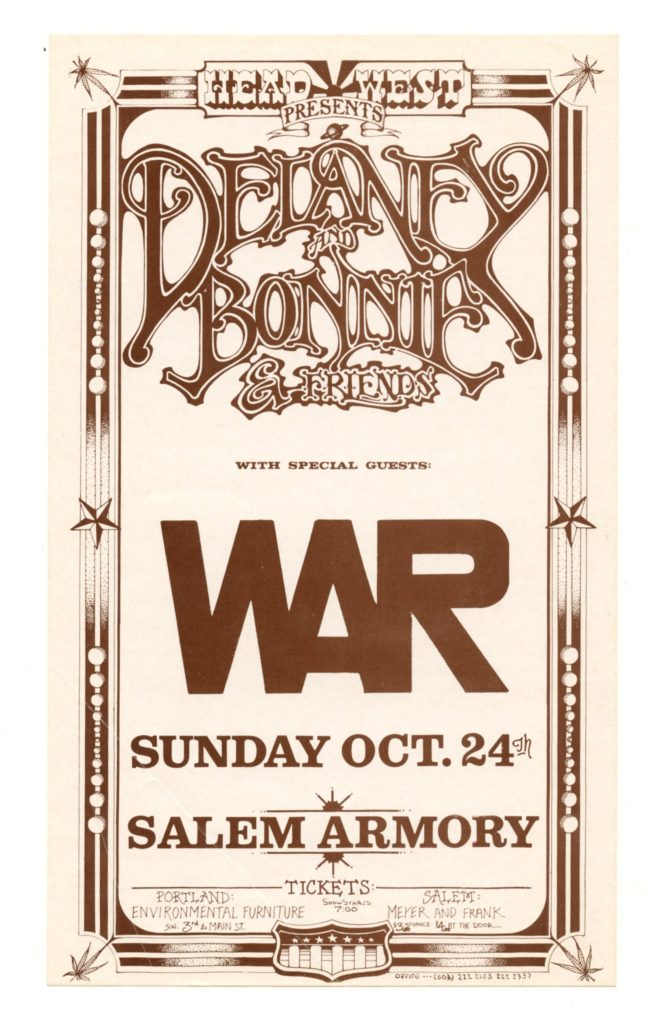 Delaney and Bonnie WAR Handbill Salem Armory 1971 Oct 21 Bruce Webber vf