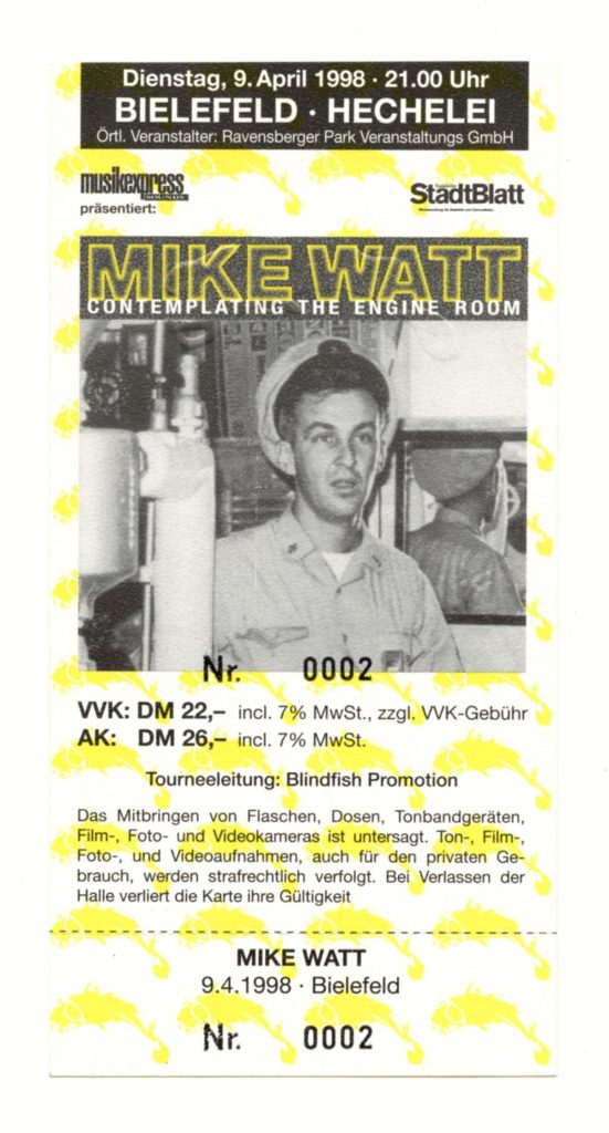 Mike Watt Ticket Vintage 1998 Apr 9 Bielefeld Germany 