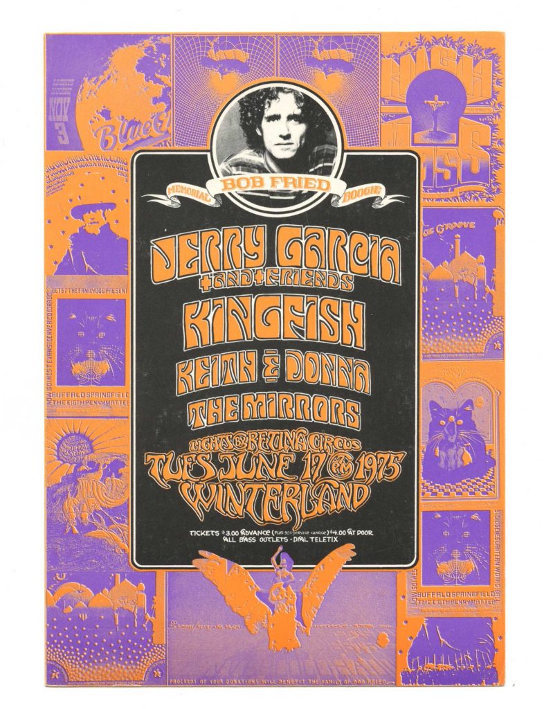 Jerry Garcia Handbill Bob Fried Memorial Boogie Concert Winterland 1975 Jun 17