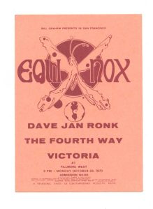 Dave Van Ronk The Fourth Way Victoria Ticket Vintage 1970 Oct 26 Fillmore West Equinox