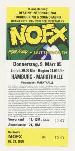 NOFX Ticket Vintage Mons Tour 1995 March 9 Hamburg Germany 