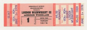 Loudon Wainwright III Ticket Vintage 1978 Armadillo World Headquarters Austin