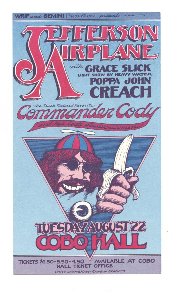 Jefferson Airplane Handbill AOR 4.195 Cobo Hall 1972 Aug 22 Gary Grimshaw