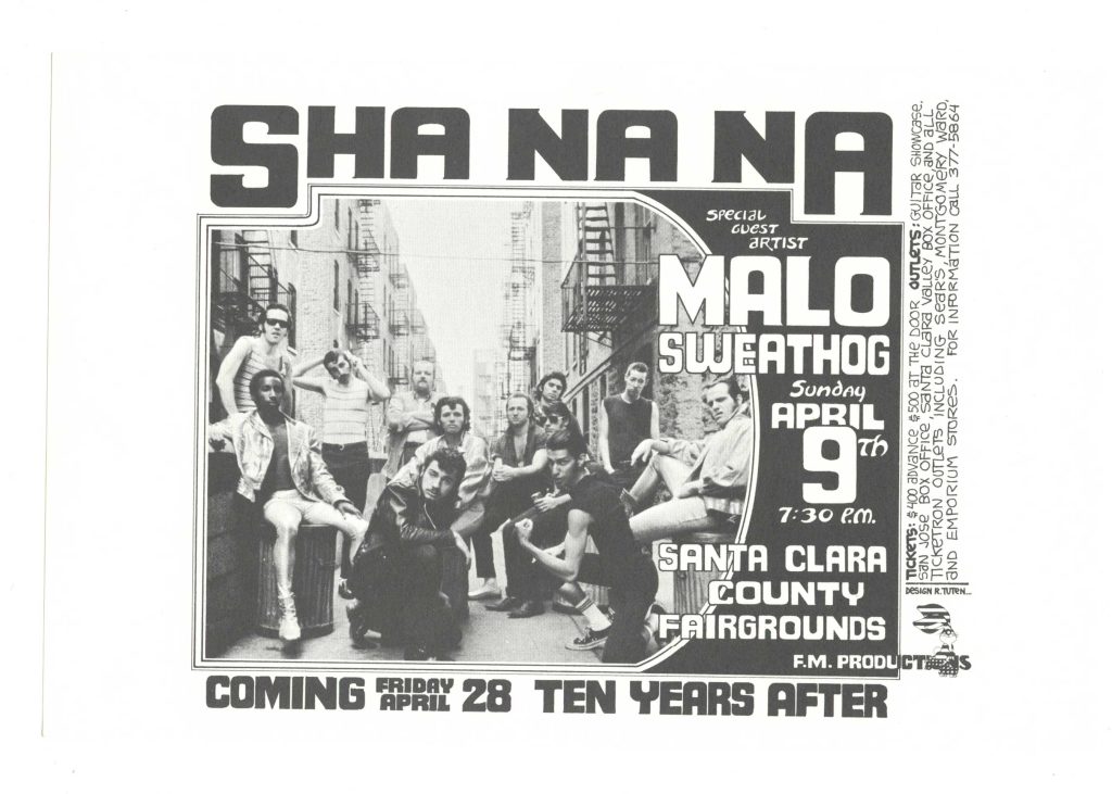 Sha Na Na Handbill Malo Sweathogs 1971 Santa Clara County Fairgrounds